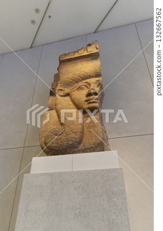 Melbourne, Australia - July 2, 2024 : Relief showing Pharaoh Ptolemy I on display at the National Gallery of Victoria in Melbourne, Australia on July 2, 2024. 132667562