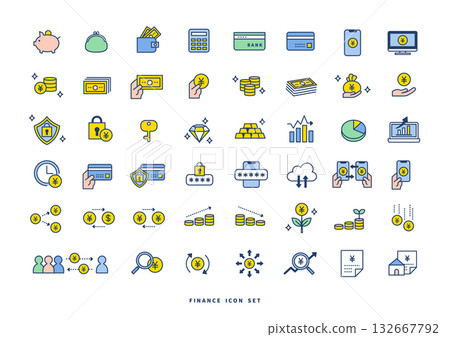 貨幣與金融圖標集的彩色版本（藍色、商業、經濟設計） 132667792