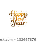 Happy New Year Gold Logo Single Item, Cursive Style, New Year, New Year's Card, Banner, Transparent Background 132667876