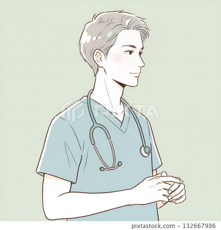 醫療專業人士形象：手持聽診器的年輕男醫生 132667986