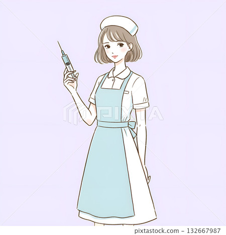 醫療專業人士形象：年輕女護士和注射器 132667987