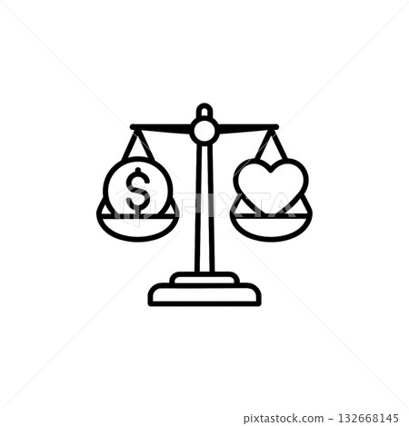 Line drawing icon of balance, money, human feelings, material, no background, document creation, black and white, graphic 132668145