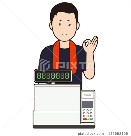 Register and male restaurant staff ⑦ 132668196