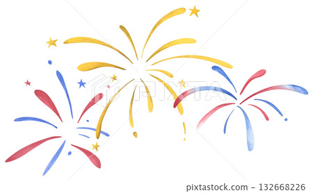 Watercolor illustration of Fireworks for new year. 132668226