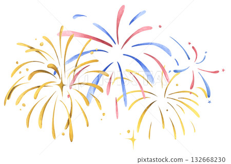 Watercolor illustration of Fireworks for new year. 132668230