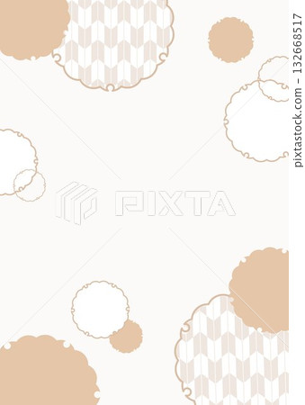 Japanese pattern background frame: Simple snowflakes and arrow patterns, light brown beige, vertical vector 132668517