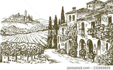 Village Street with Old Stone Houses Village Street with Old Stone Houses 132668609