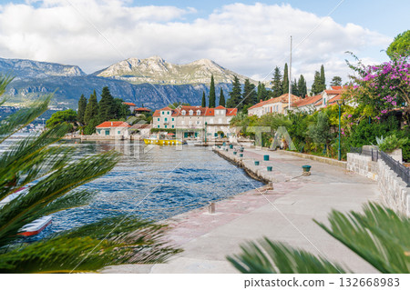 Cozy coastal town in Montenegro with traditional houses and sea view 132668983