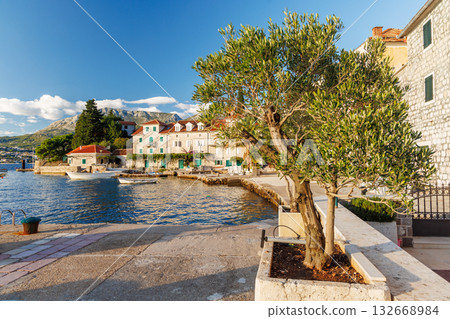 Cozy coastal town in Montenegro with traditional houses and sea view 132668984