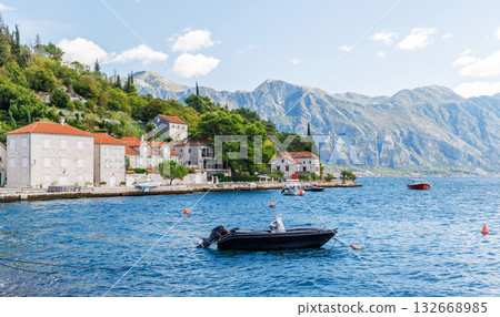 Cozy coastal town in Montenegro with traditional houses and sea view 132668985