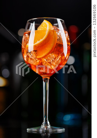 Aperol spritz cocktail on a bar table 132669106