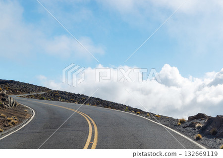 Mountain road above the clouds with scenic views Mountain road above the clouds with scenic views 132669119
