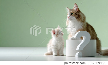 A question mark and two cats 132669436