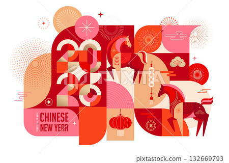 Modern geometric banner for Chinese New Year 2026 - Year of the Horse Modern geometric banner for Chinese New Year 2026 - Year of the Horse 132669793