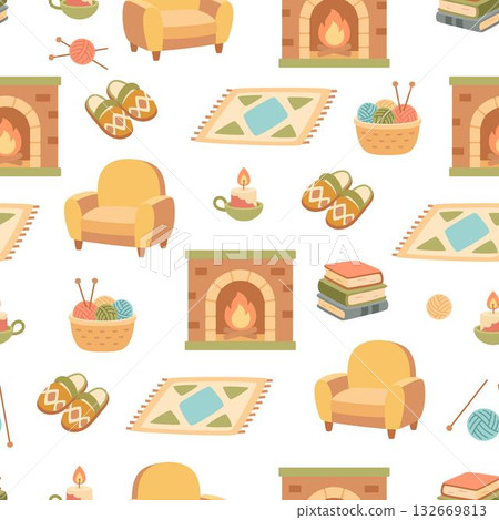 fireplace seamless pattern, flat style 132669813