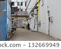 Narrow Industrial Alley Between Buildings with Utility Infrastructure Narrow Industrial Alley Between Buildings with Utility Infrastructure 132669949