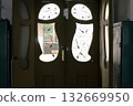 Elegant Art Deco Door with Ornate Frosted Glass Scroll Pattern Elegant Art Deco Door with Ornate Frosted Glass Scroll Pattern 132669950