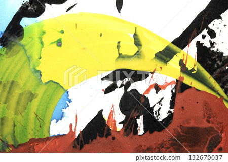 Vibrant thick red black and yellow acrylic paint splashes lines and swirls on a white background Vibrant thick red black and yellow acrylic paint splashes lines and swirls on a white background 132670037