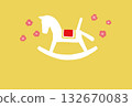 White rocking horse silhouette and pink plum blossoms 132670083