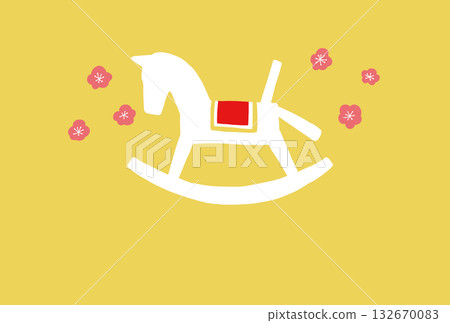 白色搖搖馬的輪廓和粉紅色的梅花 132670083