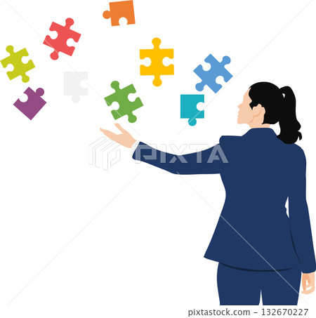 Illustration of a businesswoman thinking about business strategies Illustration of a businesswoman thinking about business strategies 132670227