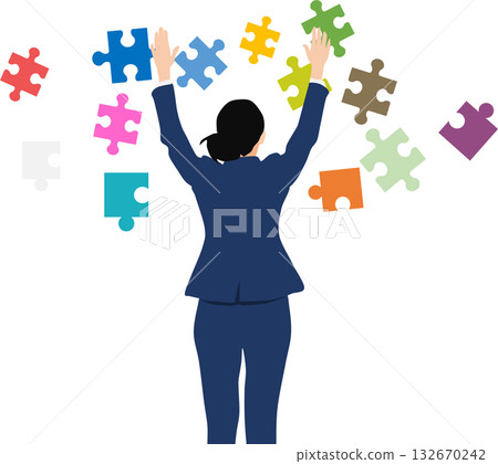 Illustration of a businesswoman thinking about business strategies Illustration of a businesswoman thinking about business strategies 132670242