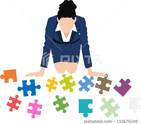 Illustration of a businesswoman thinking about business strategies 132670246