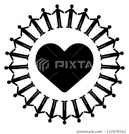 一幅描繪人們手牽手,中心有一顆心的插圖 一幅描繪人們手牽手,中心有一顆心的插圖 132670262