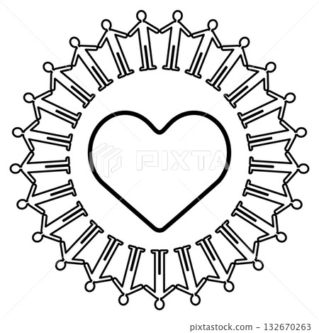 一幅描繪人們手牽手，中心有一顆心的插圖 132670263