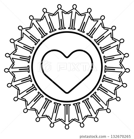 一幅描繪人們手牽手，中心有一顆心的插圖 132670265