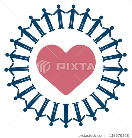 An illustration of people holding hands with a heart in the center An illustration of people holding hands with a heart in the center 132670268