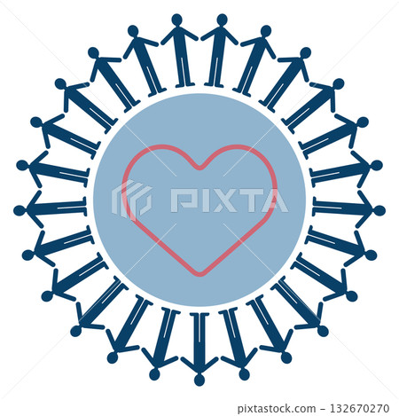 An illustration of people holding hands with a heart in the center An illustration of people holding hands with a heart in the center 132670270