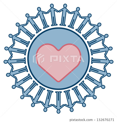 一幅描繪人們手牽手，中心有一顆心的插圖 132670271