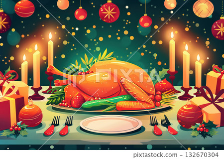 Christmas dinner table Christmas dinner table 132670304