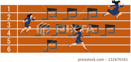 描繪女企業家為銷售業績競爭的插圖 132670381