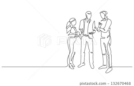 business community discussion continuous line drawing 132670468
