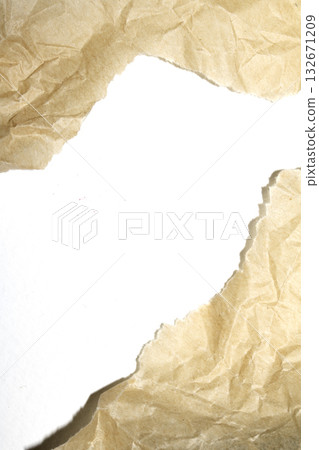 Ripped Up Torn Cardboard Box Packaging with Ridges on White Background 132671209