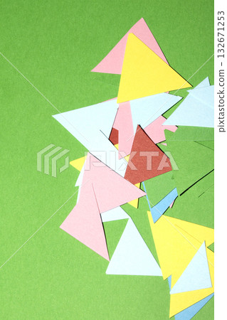 Simple Paper Card Primary Colour Triangle Geometric Shapes in Multicolour Rainbow Calm Background 132671253