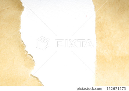 Ripped Up Torn Cardboard Box Packaging with Ridges on White Background 132671273