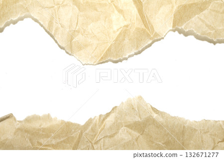 Ripped Up Torn Cardboard Box Packaging with Ridges on White Background 132671277