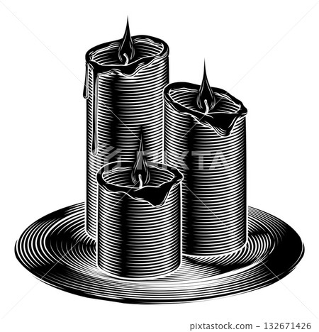 Candles Black Woodcut Illustration Candles Black Woodcut Illustration 132671426