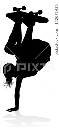 Woman Silhouette Female Skateboarder Girl Woman Silhouette Female Skateboarder Girl 132671439