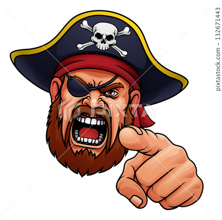 Pirate Captain Angry Mascot Cartoon Man Face Head Pirate Captain Angry Mascot Cartoon Man Face Head 132671443