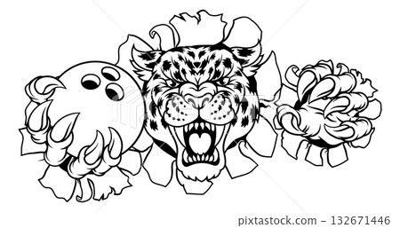 Jaguar Leopard Cheetah Panther Bowling Mascot Jaguar Leopard Cheetah Panther Bowling Mascot 132671446