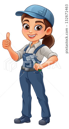 Woman Female Carpenter Cartoon Hammer Builder Woman Female Carpenter Cartoon Hammer Builder 132671463