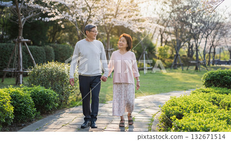 Healthy lifestyle for elderly people walking in the park Healthy lifestyle for elderly people walking in the park 132671514