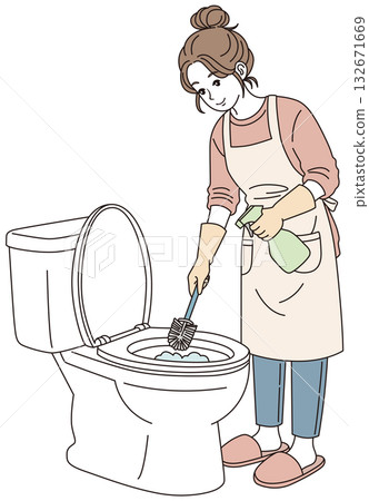 Women cleaning toilet 132671669