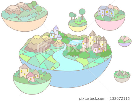 Fantasy - Sky City, Landscape, Island, Nature 132672115