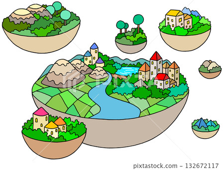 Fantasy - Sky City, Landscape, Island, Nature 132672117