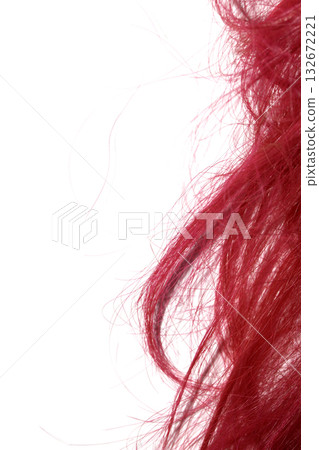 Bright red hair strands swirls on white background 132672221